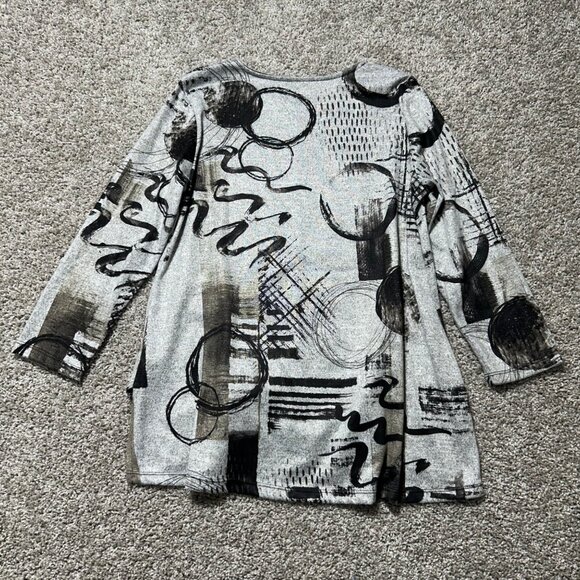 Jess & Jane Womens Sz Small Abstract Print Tunic Top 3/4 Sleeve High-Low Hem - Picture 3 of 7